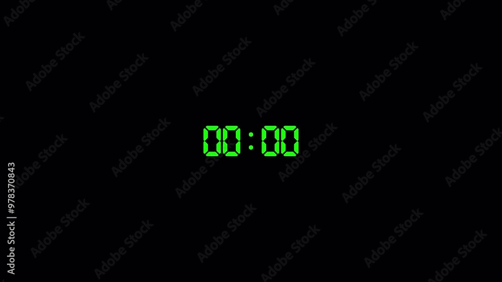 Digital clock countdown timer animation from five to zero seconds with ...
