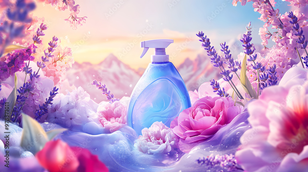 advertisement featuring laundry detergent surrounded by swirling petals of lavender, jasmine, and rose advertisement featuring laundry detergent surrounded by swirling petals of lavender, jasmine, and rose