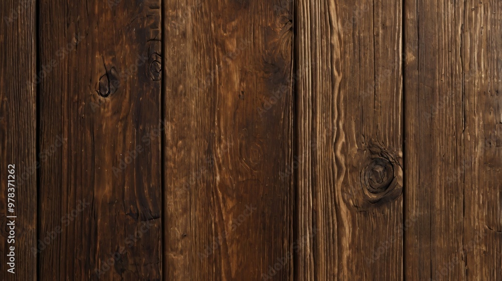 Wooden planks with rich texture and grain patterns displayed in warm brown hues, creating a rustic and natural atmosphere Wooden planks with rich texture and grain patterns displayed in warm brown hues, creating a rustic and natural atmosphere