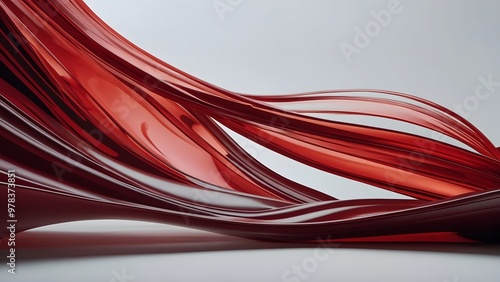 Elegant Red Translucent Waves Flowing Gracefully Across a Light Backdrop in a Minimalist Artistic Display