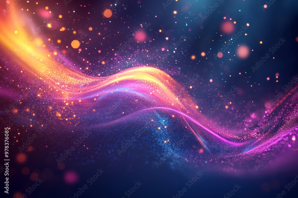 Luminous glowing streaks with sparkling light flares against a dark background. Luminous glowing streaks with sparkling light flares against a dark background.