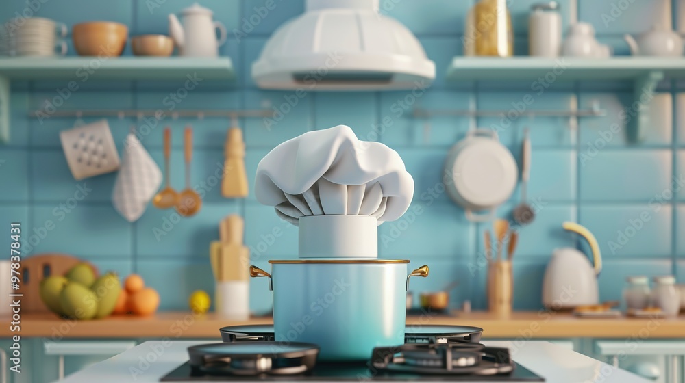3D Rendering of Cartoon Style Chef Hat and Kitchen Ware 3D Rendering of Cartoon Style Chef Hat and Kitchen Ware