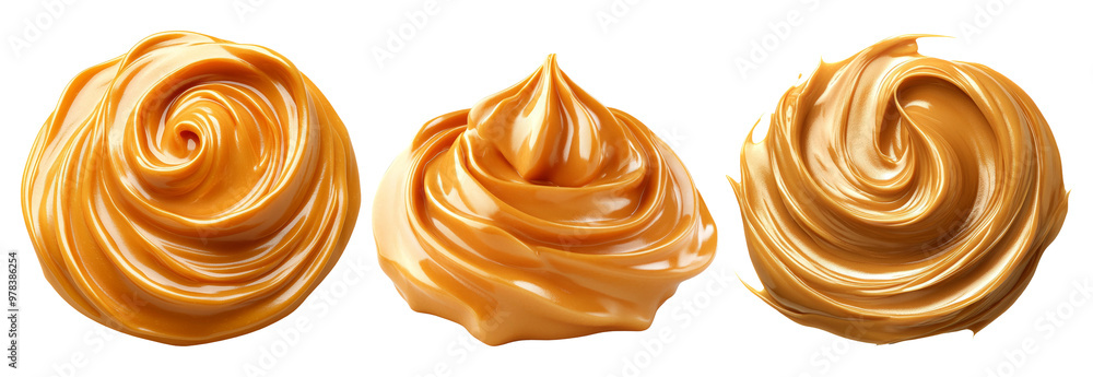 Fototapeta premium Caramel swirls isolated on transparent background with smooth golden texture