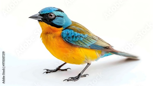 A vibrant blue and orange bird perched on a surface.