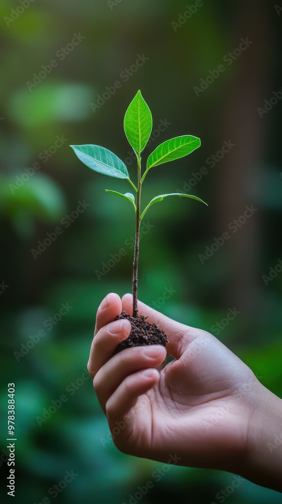 A close-up of a hand holding a young plant, symbolizing growth and environmental conservation in a lush, green background. A close-up of a hand holding a young plant, symbolizing growth and environmental conservation in a lush, green background.