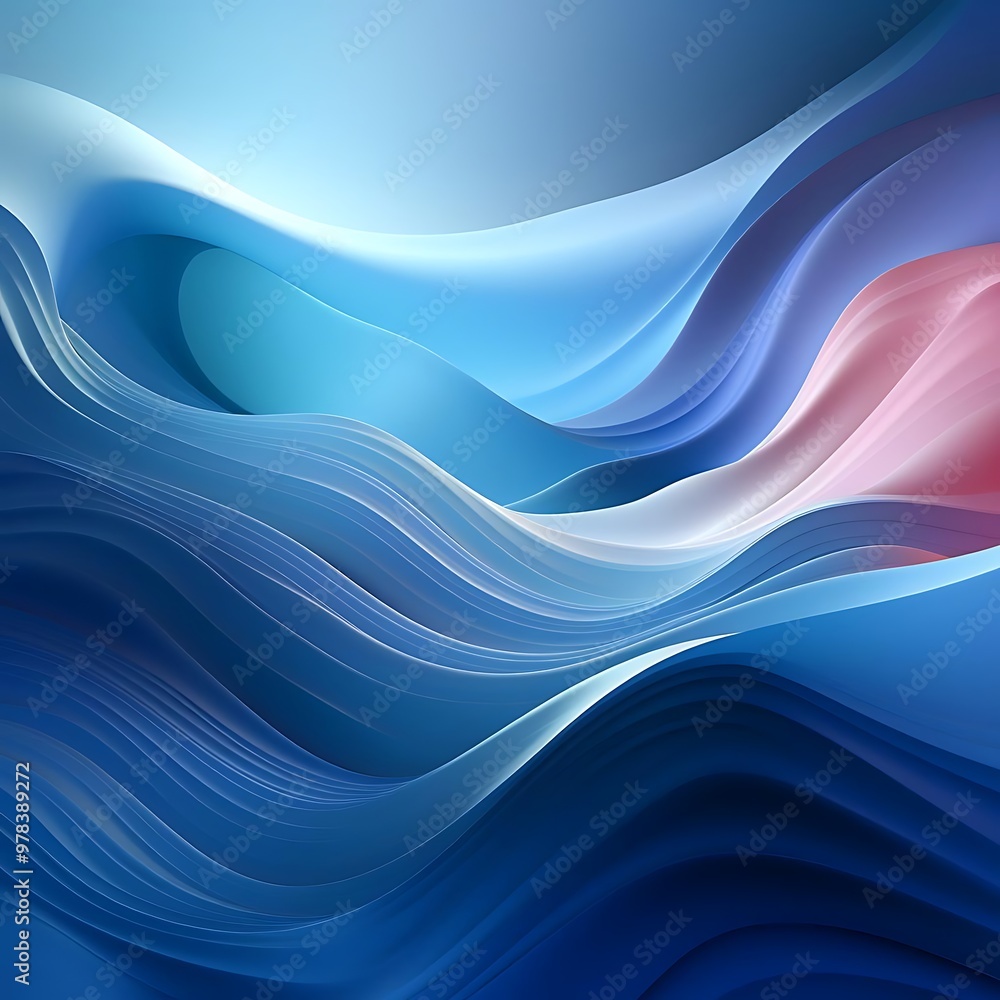 Obraz premium Abstract wavy design in blue and pink tones, creating a fluid visual effect.