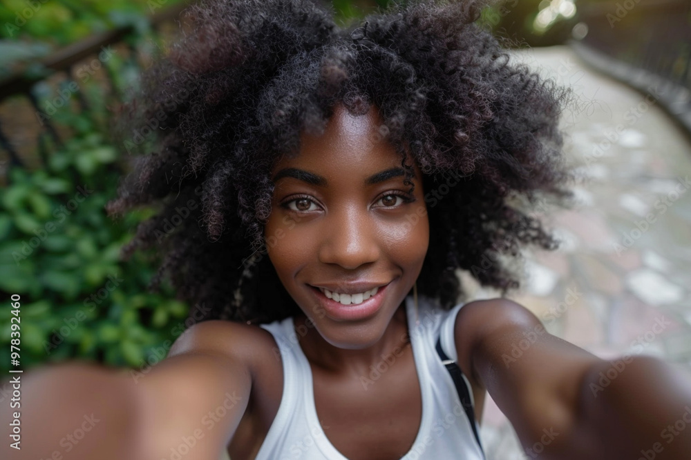 Nice face of young girl traveling around the world concept. Portrait of smiling African American girl on the street Nice face of young girl traveling around the world concept. Portrait of smiling African American girl on the street