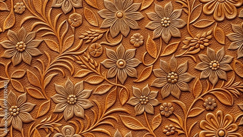 Fototapeta Naklejka Na Ścianę i Meble -  Seamless embossed leather flowers and leaves texture for design projects, embossed, leather, flowers, leaves, texture