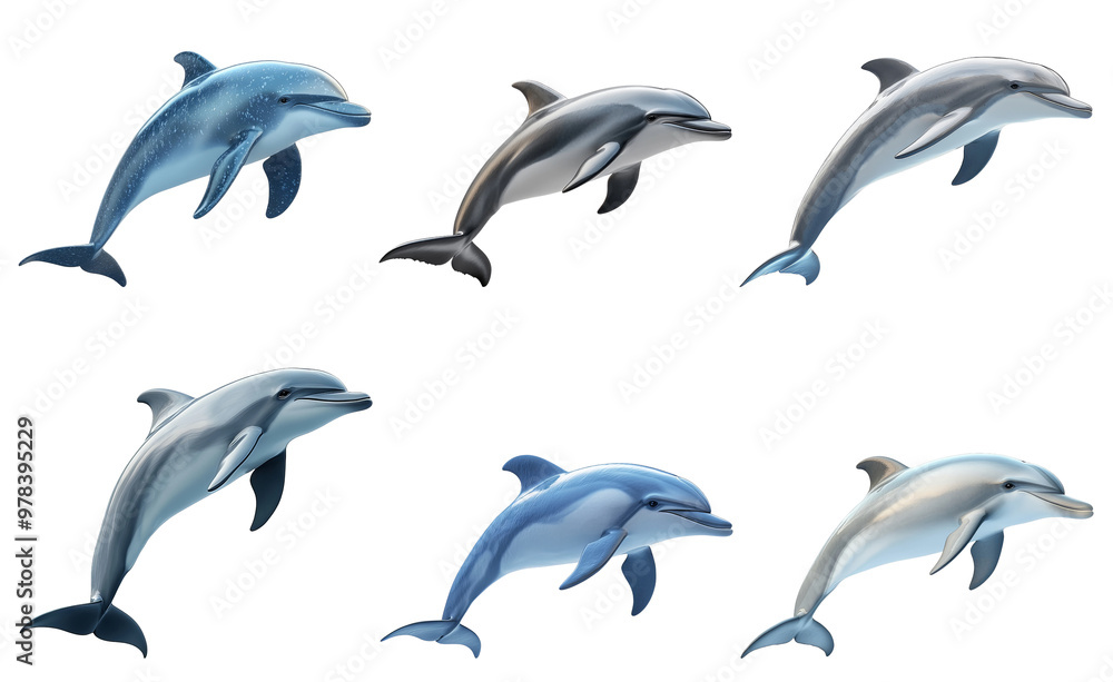 Fototapeta premium Dolphins swimming in various angles isolated on transparent background