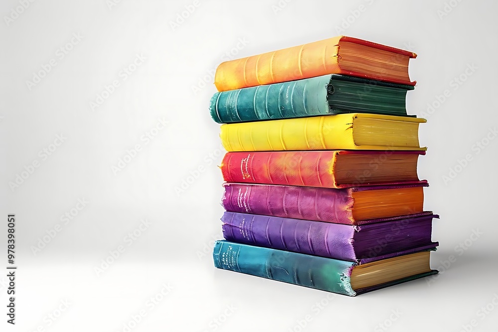 A stack of colorful books arranged neatly. A stack of colorful books arranged neatly.