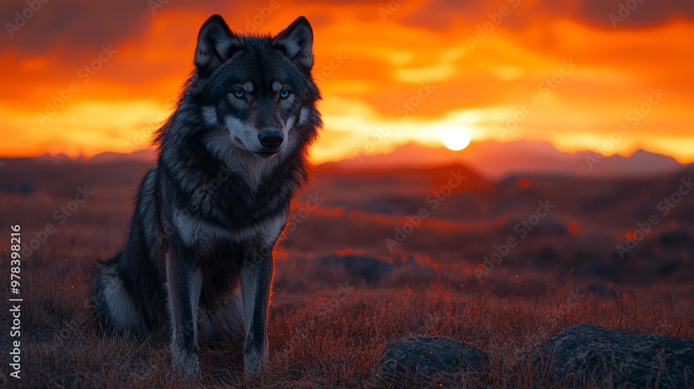 Majestic Wolf at Sunset Generative AI Majestic Wolf at Sunset Generative AI