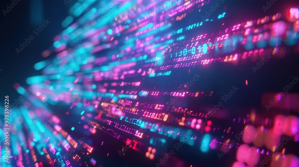 Digital Code Cascade, vibrant streams of colorful code and data swirl through a dark virtual realm, creating a dynamic and immersive atmosphere of technological energy. Digital Code Cascade, vibrant streams of colorful code and data swirl through a dark virtual realm, creating a dynamic and immersive atmosphere of technological energy.