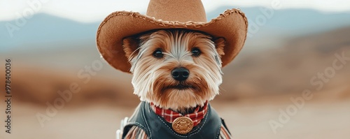Wallpaper Mural A charming dog dressed in cowboy hat and outfit, exuding playful spirit against scenic backdrop. This adorable pet captures essence of adventure and fun Torontodigital.ca