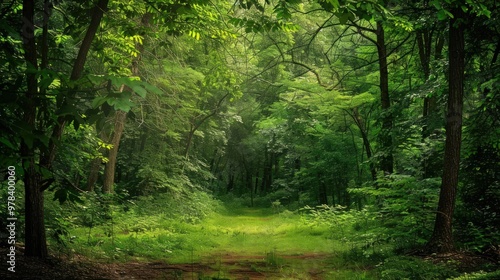 Forest Path Through Lush Green Canopies