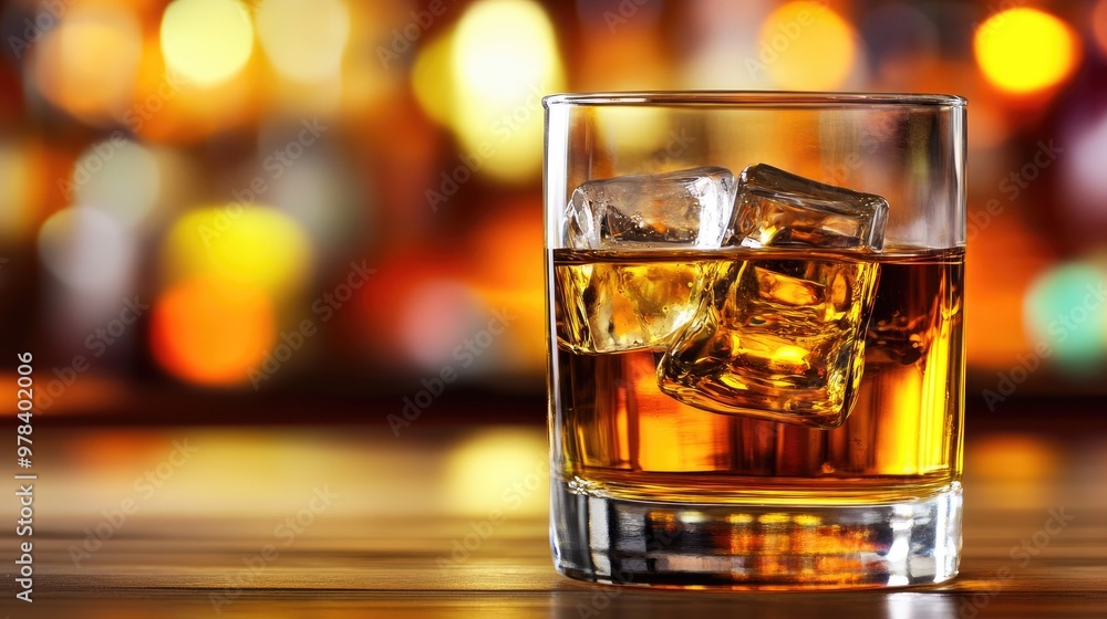 Glass of Scotch whiskey with ice cubes in a classic tumbler. Glass of Scotch whiskey with ice cubes in a classic tumbler.