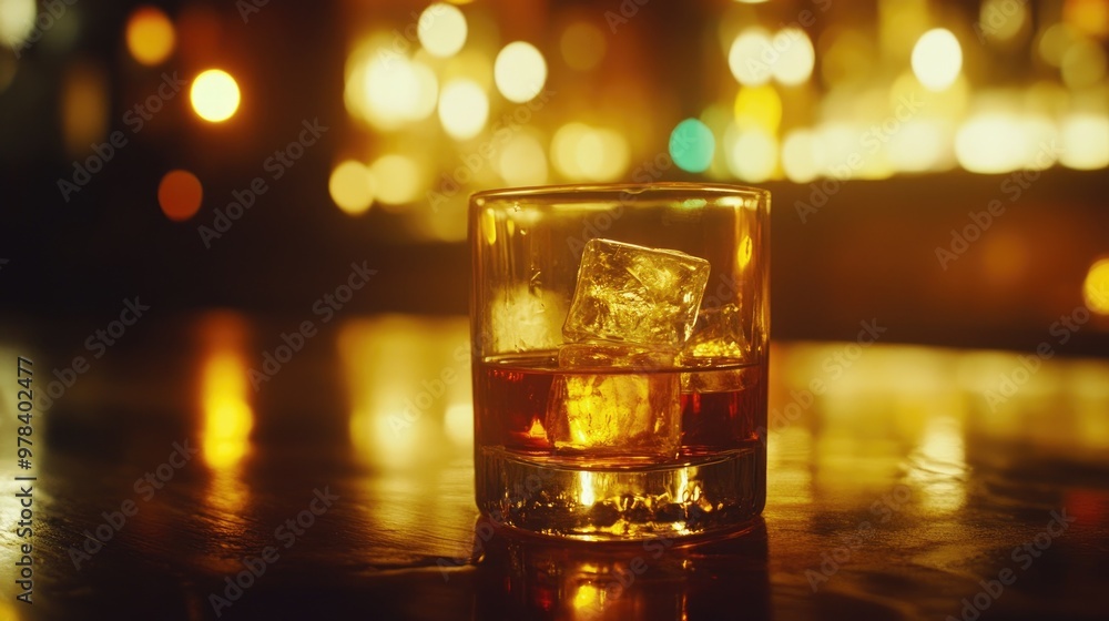 Glass of Scotch whiskey with ice cubes in a classic tumbler. Glass of Scotch whiskey with ice cubes in a classic tumbler.