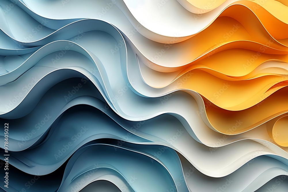 Abstract waves in blue, white, and orange create a dynamic visual effect. Abstract waves in blue, white, and orange create a dynamic visual effect.