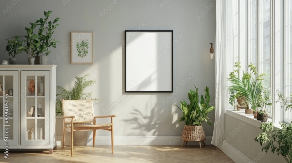 Modern Living Room with Sunlight and Plants Modern Living Room with Sunlight and Plants