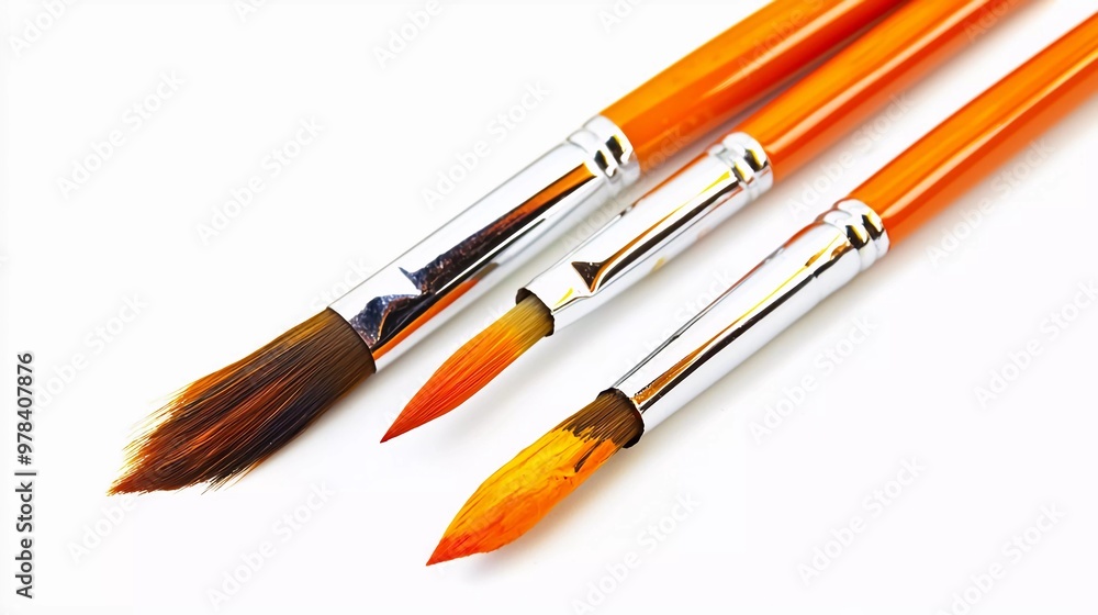 Fototapeta premium Nice Orange Acrylic Paint Brushes