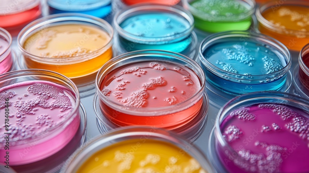 Colorful Petri Dishes with Bacteria Samples Generative AI Colorful Petri Dishes with Bacteria Samples Generative AI