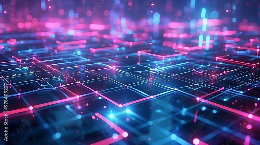 A vibrant digital landscape of interconnected lines and glowing nodes. A vibrant digital landscape of interconnected lines and glowing nodes.