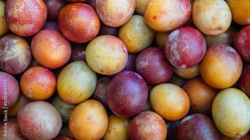 134. High-angle view of Dinosaur Egg Pluots, emphasizing their organic quality and readiness to eat, with a focus on their unique appearance 134. High-angle view of Dinosaur Egg Pluots, emphasizing their organic quality and readiness to eat, with a focus on their unique appearance