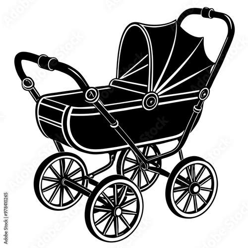 pram silhouette vector on white background