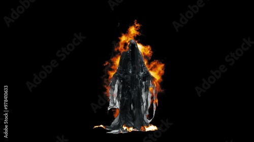 Burning Dark Ghost. Fire Effect Animation on Transparent Background Isolated 4K Video. Visual Effects and Motion Graphics Element.