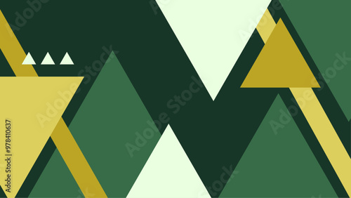 Abstract geometric pattern with overlapping triangles in green and yellow tones creating a modern and dynamic design. This abstract geometric artwork features a pattern of overlapping triangles