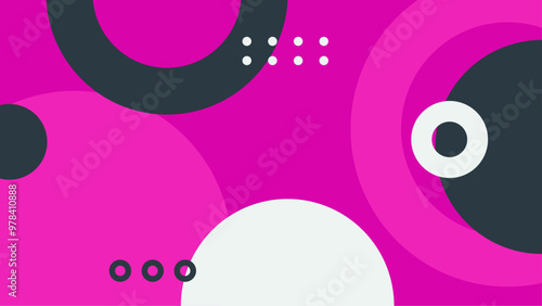 Vibrant abstract geometric background with bold pink and black circular patterns. Dynamic and colorful abstract design featuring overlapping circular shapes in vivid pink and black tones