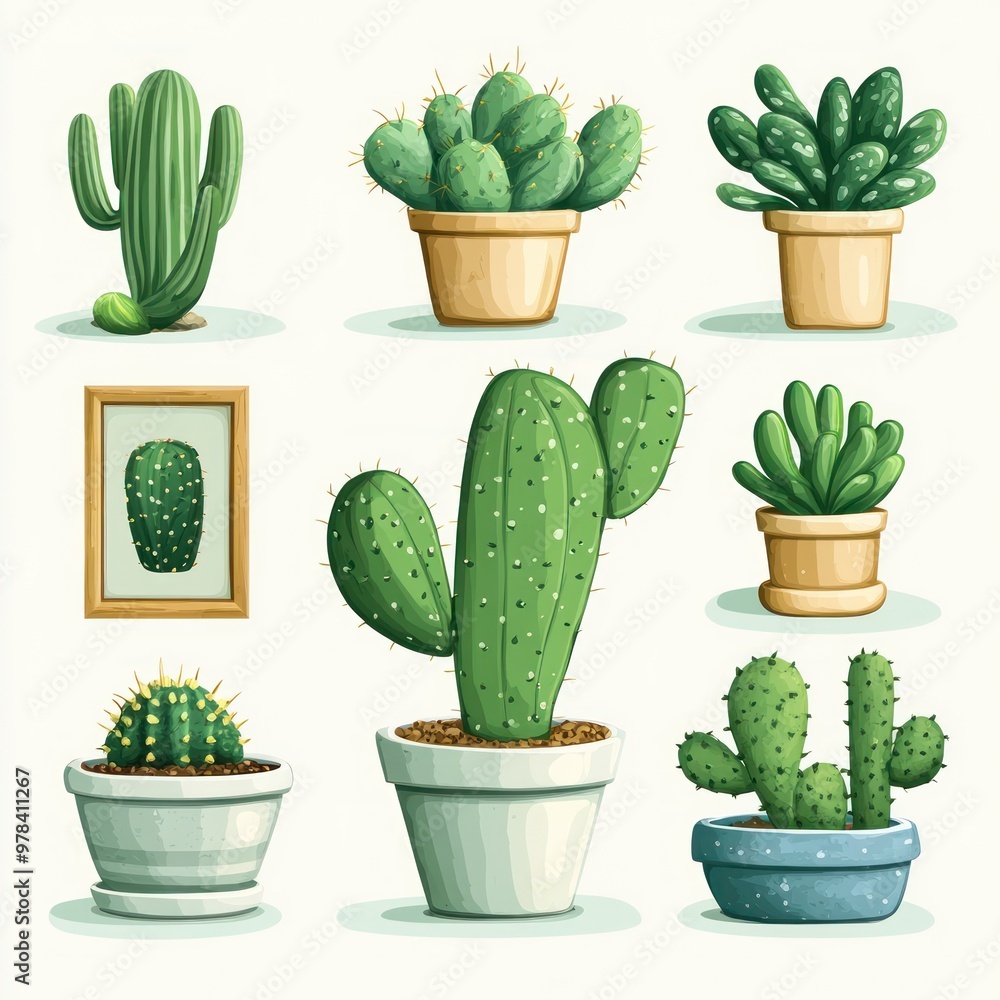 Illustration of Cactus Plants in Pots Illustration of Cactus Plants in Pots