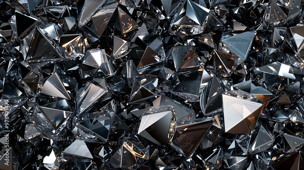 A close-up of a pile of shiny, black crystals. A close-up of a pile of shiny, black crystals.