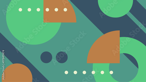 Abstract geometric background with colorful shapes and harmonious design elements in green and brown tones. This abstract geometric illustration features a collection of green and brown shapes