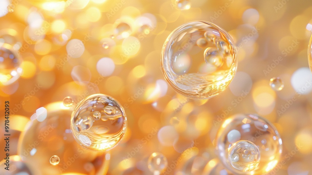 3D Rendered Image: Golden Bubble on a Transparent Skin Cell Background 3D Rendered Image: Golden Bubble on a Transparent Skin Cell Background
