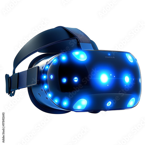 Virtual Reality Headset with Neon Blue Lights