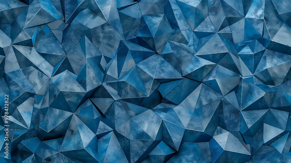 Obraz premium Abstract blue geometric background with a 3D effect.