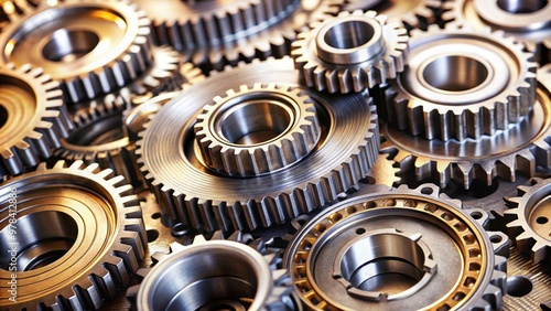 Close-up of interlocking metal gears and machinery components, Machinery, technology, mechanical, industrial