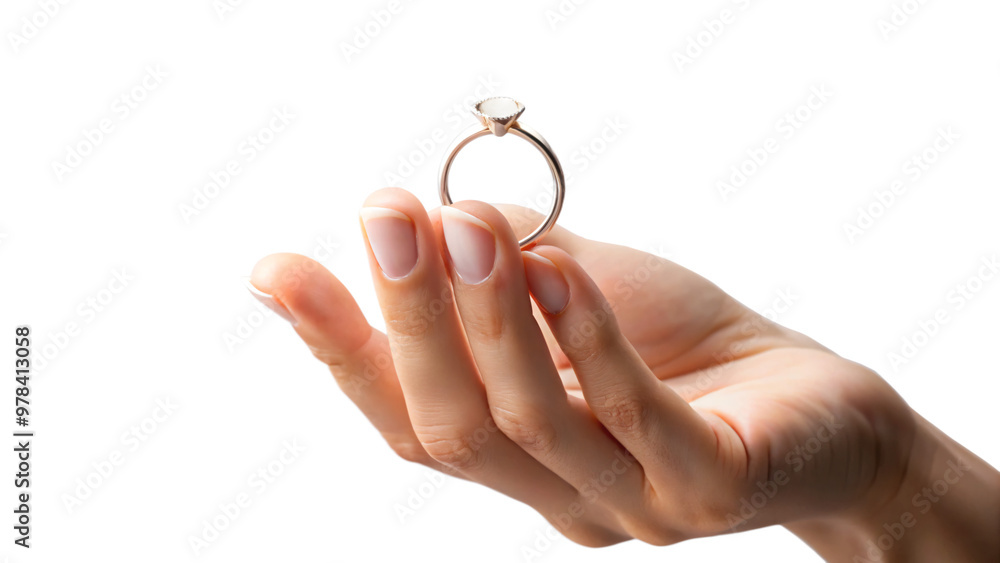 Hand holding an engagement ring, symbolizing love and commitment Hand holding an engagement ring, symbolizing love and commitment