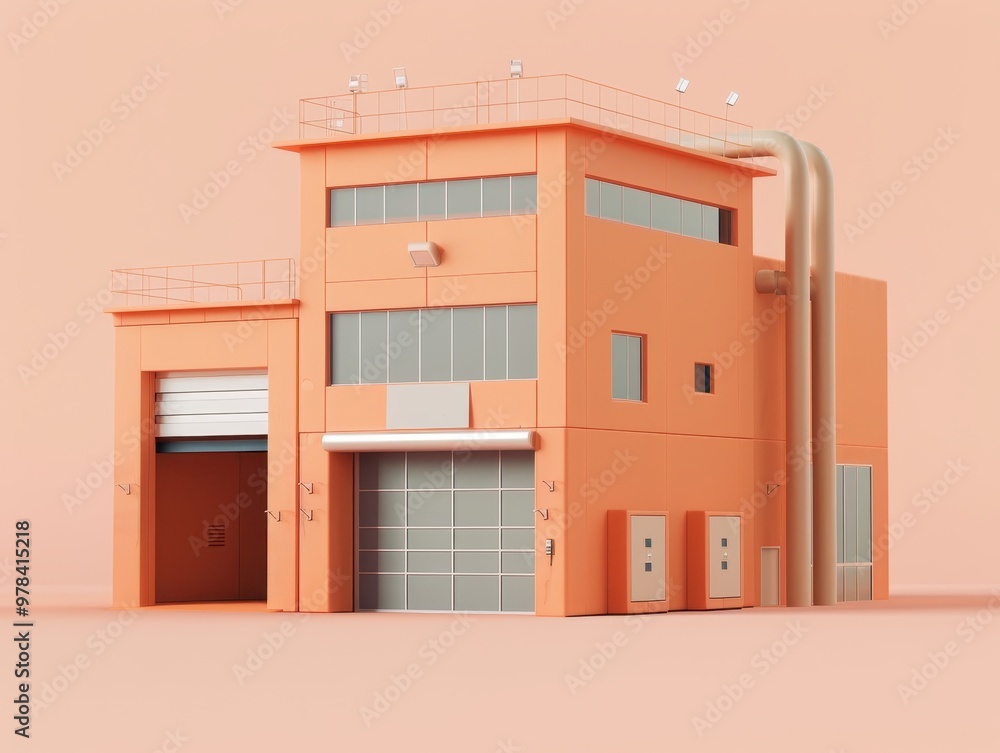 Minimalist Orange Warehouse, modern building Minimalist Orange Warehouse, modern building