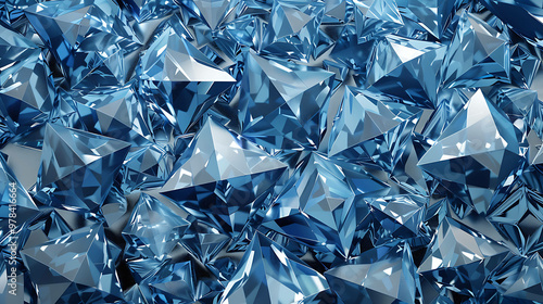 A pile of sparkling blue gemstones, arranged close together.