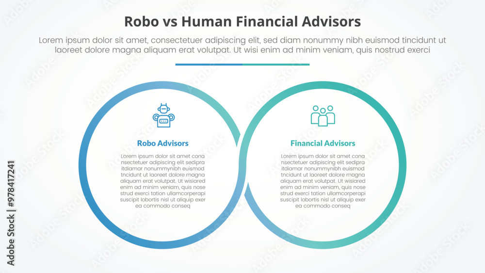 robo vs human advisors comparison opposite infographic concept for slide presentation with big outline circle cycle circular with flat style robo vs human advisors comparison opposite infographic concept for slide presentation with big outline circle cycle circular with flat style