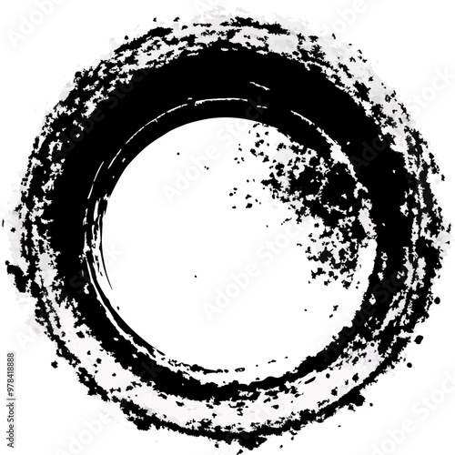 A black and white circle with a white background