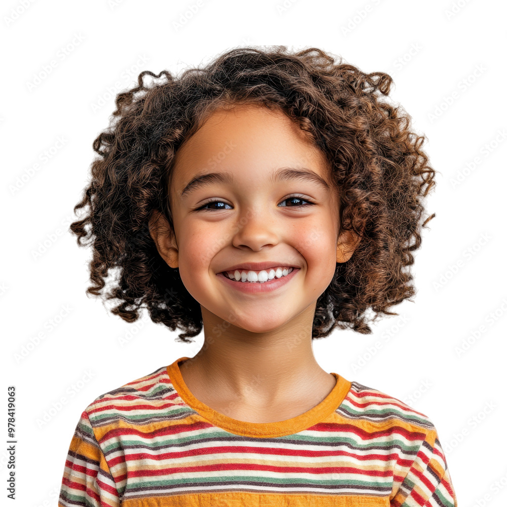 Cheerful Curly Haired Child Girl Smiling Happily with Joy and Positive Emotion on White Background Cute Diverse and Multicultural Kid Portrait Cheerful Curly Haired Child Girl Smiling Happily with Joy and Positive Emotion on White Background Cute Diverse and Multicultural Kid Portrait