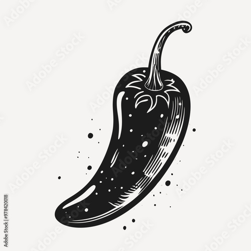 Vintage Black and White Illustration of a Spicy Chili Pepper