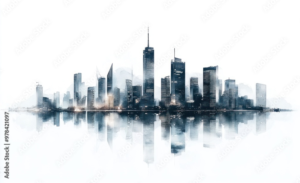 Fototapeta premium Cityscape Watercolor Reflection