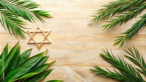 Sukkot symbols with palm leaves for Jewish holiday celebration, Sukkot, Jewish, holiday, celebration, symbols photo