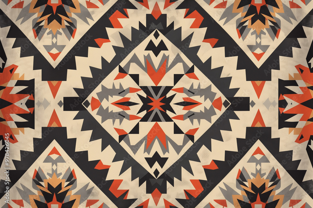 Navajo-inspired square pattern on a contemporary grey background Navajo-inspired square pattern on a contemporary grey background