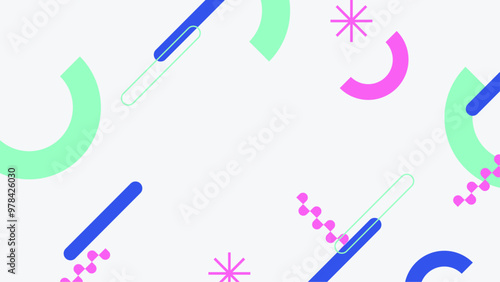 Colorful geometric abstract design featuring playful shapes in vibrant pastel hues. An abstract geometric design showcasing a multitude of colorful shapes and patterns in bright pastel tones