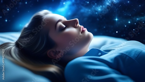 A girl in a named state of meditation, astral travel, lucid dream. Alpha, theta waves.