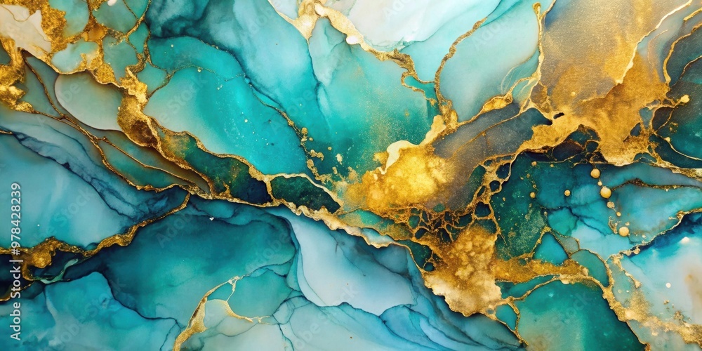 Fototapeta premium Alcohol ink abstract art with gold leaf foil and multiple layers , marble, alcohol ink, abstract, art, gold leaf, foil
